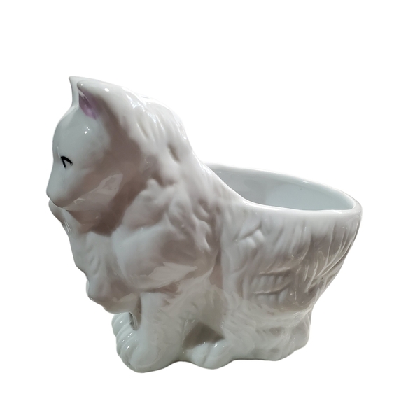 Vtg Mom and baby Kitty Cat planter ceramic high-gloss gree blue eyes - Picture 6 of 10